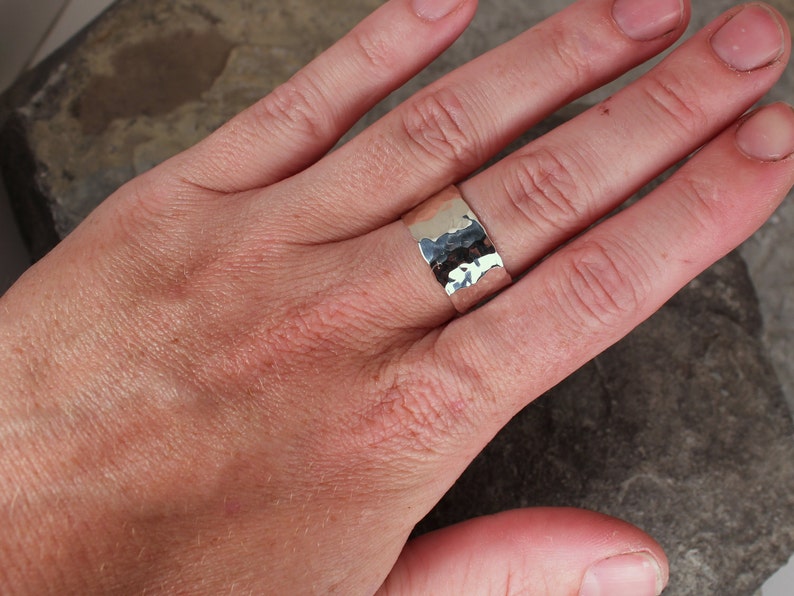 Hammered 10mm Wide Band Ring, Sterling Silver, Made to Order image 4