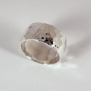 Wide Hammered Low Domed Band Ring Sterling Silver Made to image 2