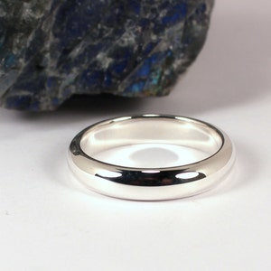 4mm Wide Half Round Polished Silver Band Ring, Sterling Silver, Made to Order