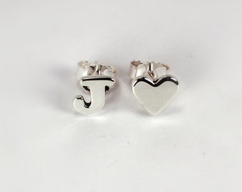 Letter and Heart Earrings, Sterling Silver, Made to Order