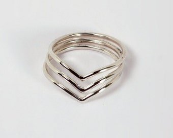 3 Chevron Stacking Rings, Sterling Silver, Made to Order