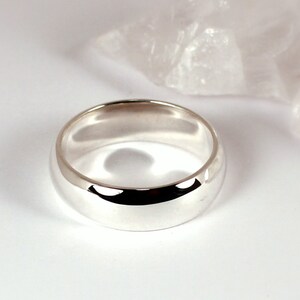 6mm Wide Half Round Polished Silver Band Ring, Sterling Silver, Made to Order image 1