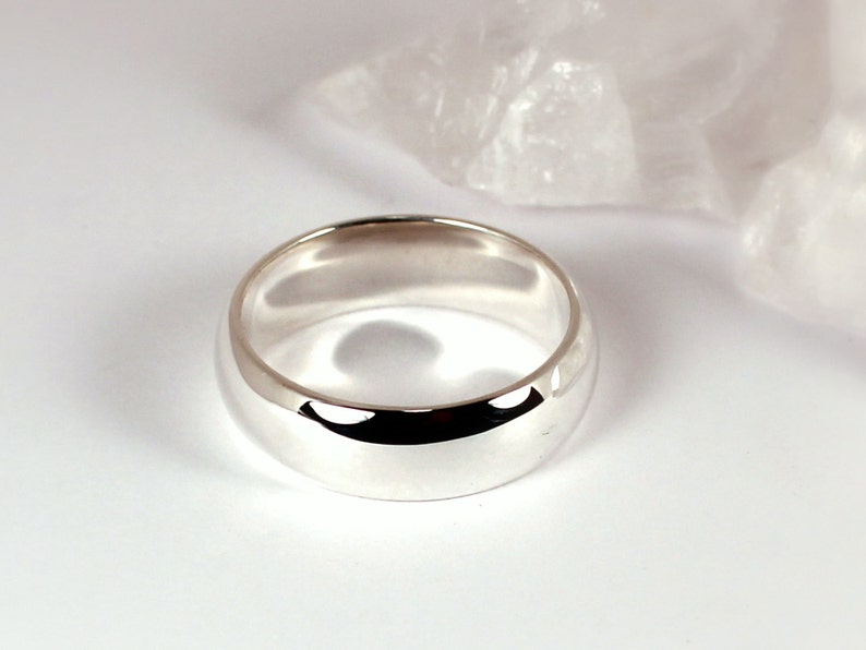 6mm Wide Half Round Polished Silver Band Ring, Sterling Silver, Made to Order image 1