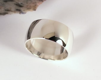 Wide Low Domed  Polished Silver Band Ring, 10mm Wide, Sterling Silver, Made to Order