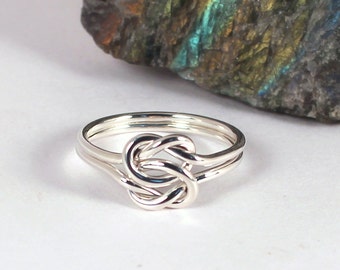 Bague double noeud, argent sterling, fabriquée sur commande