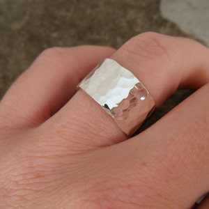 Hammered 10mm Wide Band Ring, Sterling Silver, Made to Order image 2