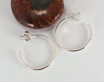 Small Polished Hoops with Posts, Sterling Silver, Made to Order