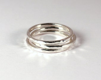 3 Hammered Silver Stacking Rings, Sterling Silver, Made to Order