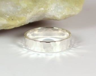 Hammered 5mm Wide Band Ring, Sterling Silver, Made to Order