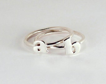 2 Initial Letter Stacking Rings, Sterling Silver, Made to Order