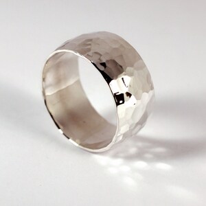 Wide Hammered Low Domed Band Ring Sterling Silver Made to image 1