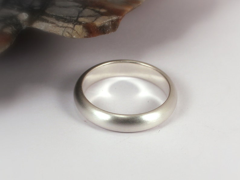 4mm Wide Half Round Brushed Silver Band Ring Sterling Silver image 1