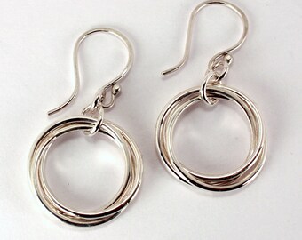 Three Ring Rolling Ring Earrings, Sterling Silver, Made to Order