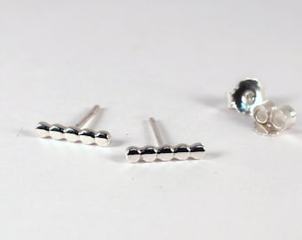 Beaded Bar Stud Earrings, Sterling Silver, Made to Order