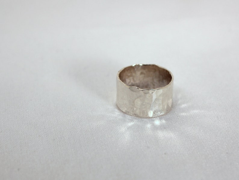 Hammered 10mm Wide Band Ring, Sterling Silver, Made to Order image 5