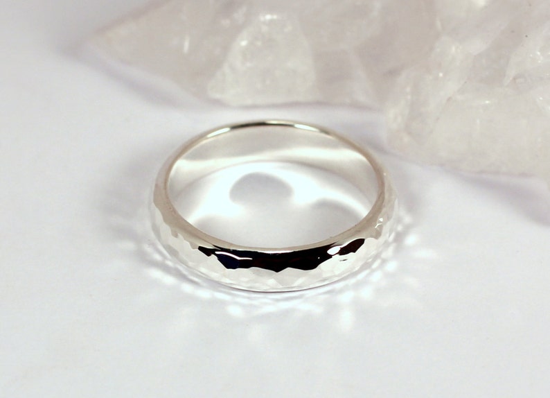 4mm Hammered Half Round Silver Band Ring, Sterling Silver, Made to Order image 1