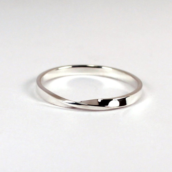 Skinny Mobius Twist Sterling Silver Stacking Ring, 2mm Wide, Made to Order