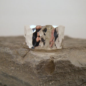 Hammered 10mm Wide Band Ring, Sterling Silver, Made to Order image 3