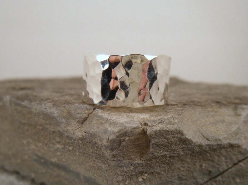 Hammered 10mm Wide Band Ring, Sterling Silver, Made to Order image 3