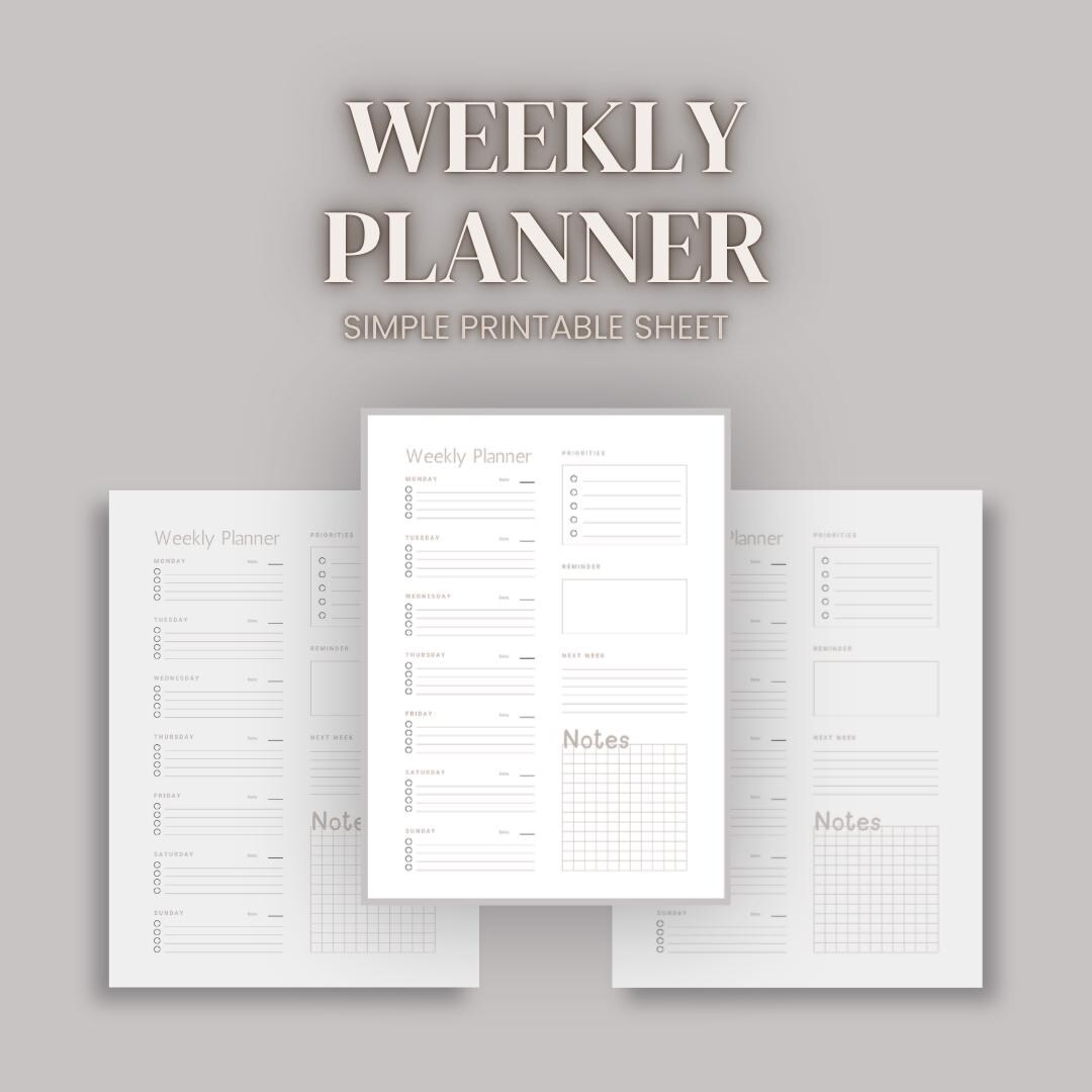 Weekly Planner Printable Minimalist to Do List Planner Priorities Notes ...