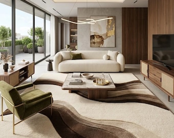 Tapis marron abstrait moderne et minimaliste pour salon, tapis de chambre en laine douce, décor aux tons neutres, tapis de sol tufté à la main, dimension personnalisée
