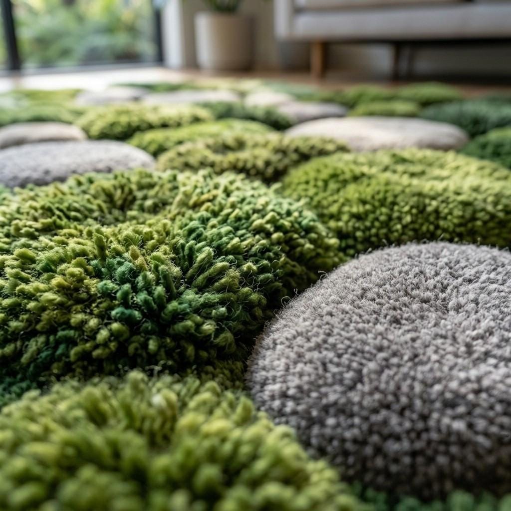 3D Moss Rug, Green Forest Floor Area Rug, Hand Tufted River Stone Wool ...