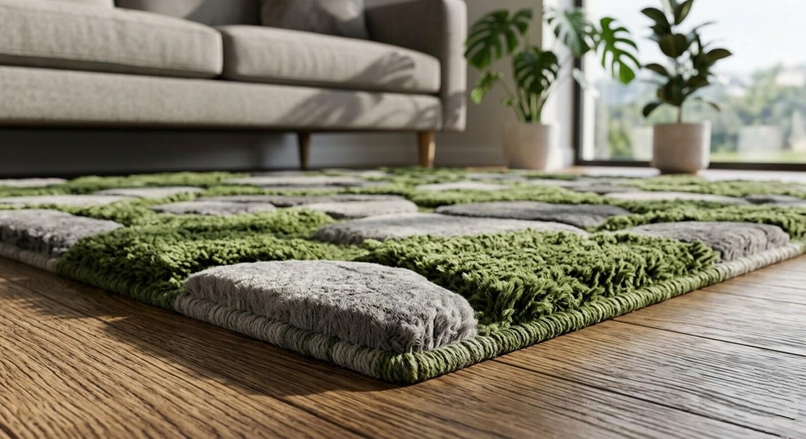 3D Moss Rug, Green Forest Floor Area Rug, Hand Tufted River Stone Wool ...