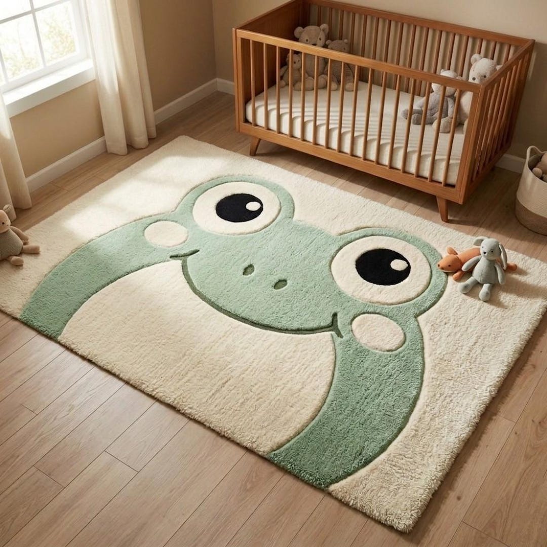 Frog Rug Tufted Frog Nursery Rug - Sage Green Hand Tufted Wool Area Rug, Cute Animal ...