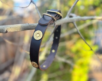 Genuine Leather Dog Collar with Shotgun Shell Conchos