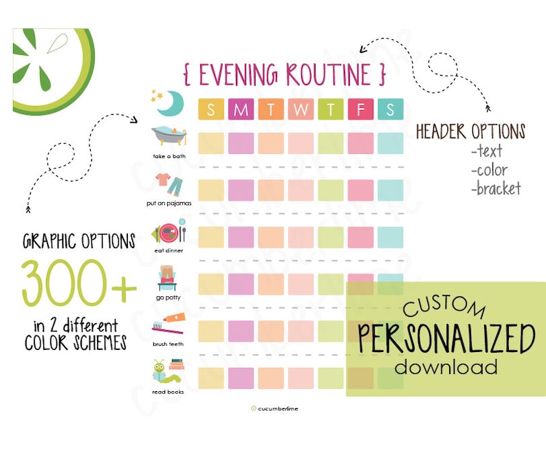 Printable Evening Routine Chart Evening Checklist Visual | Etsy