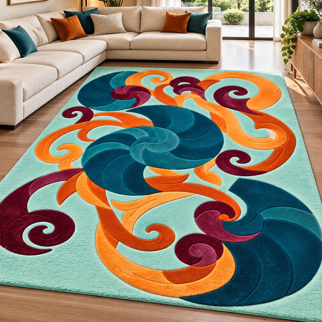 Buy Colorful Abstract Tufted Area Rug, Modern Swirl Rug, Teal Orange ...