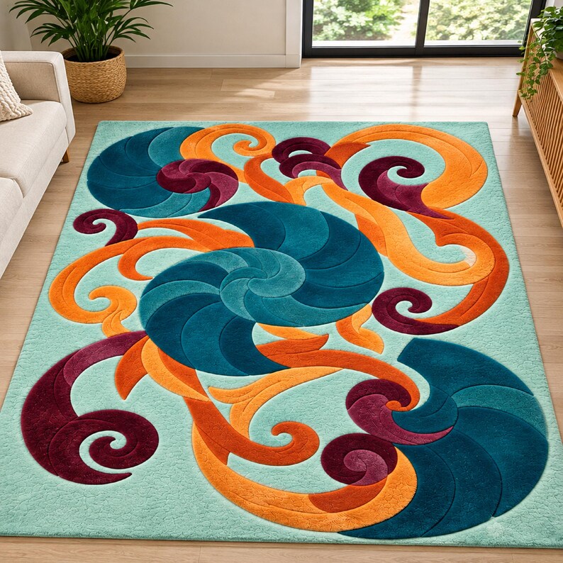 Colorful Rug Design Buy Colorful Abstract Tufted Area Rug, Modern Swirl Rug, Teal Orange ...