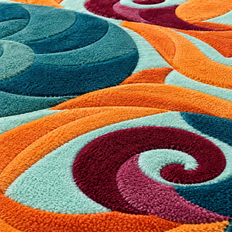 Buy Colorful Abstract Tufted Area Rug, Modern Swirl Rug, Teal Orange ...