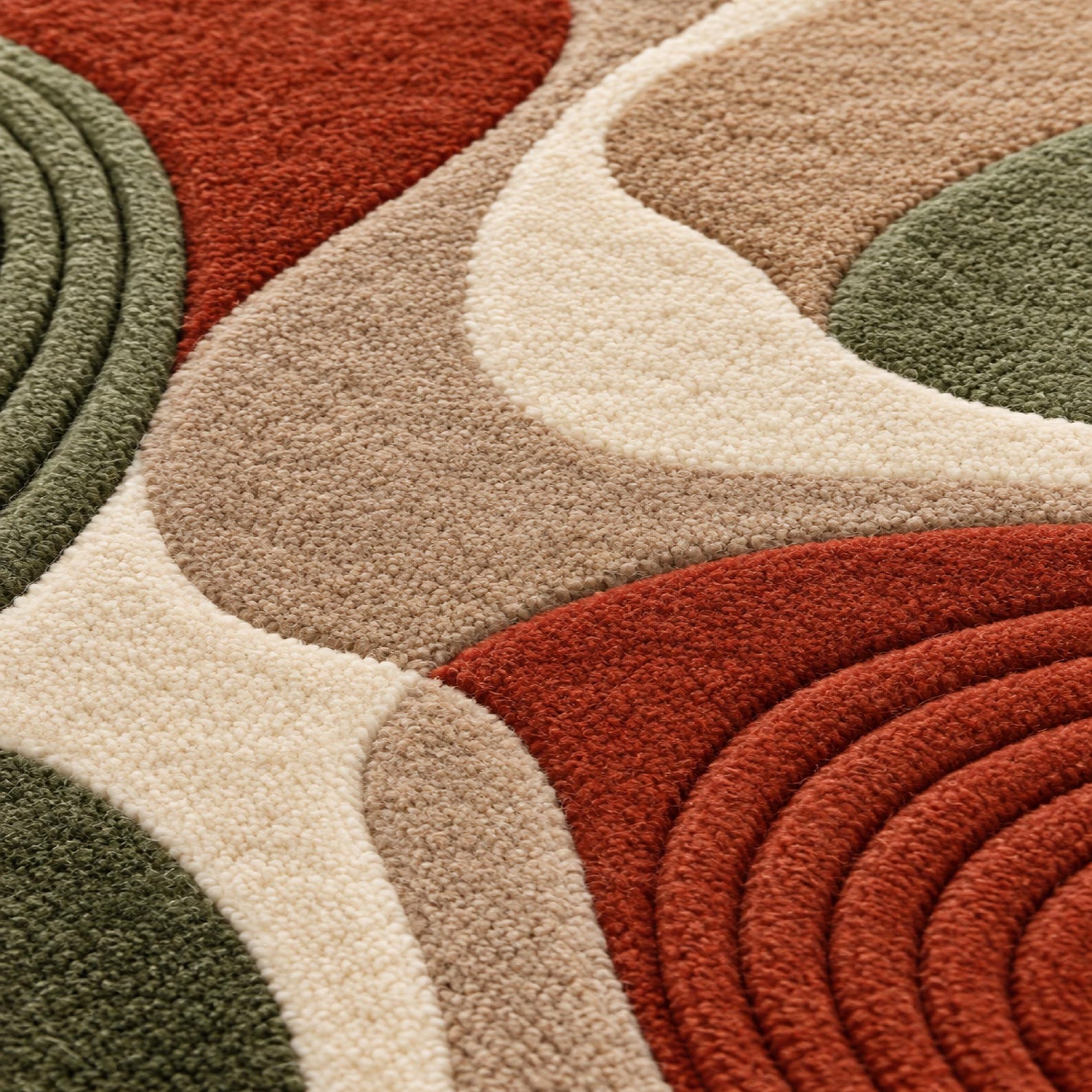 Abstract Irregular Area Rug, Rust and Sage Wavy Rug for Living Room or ...