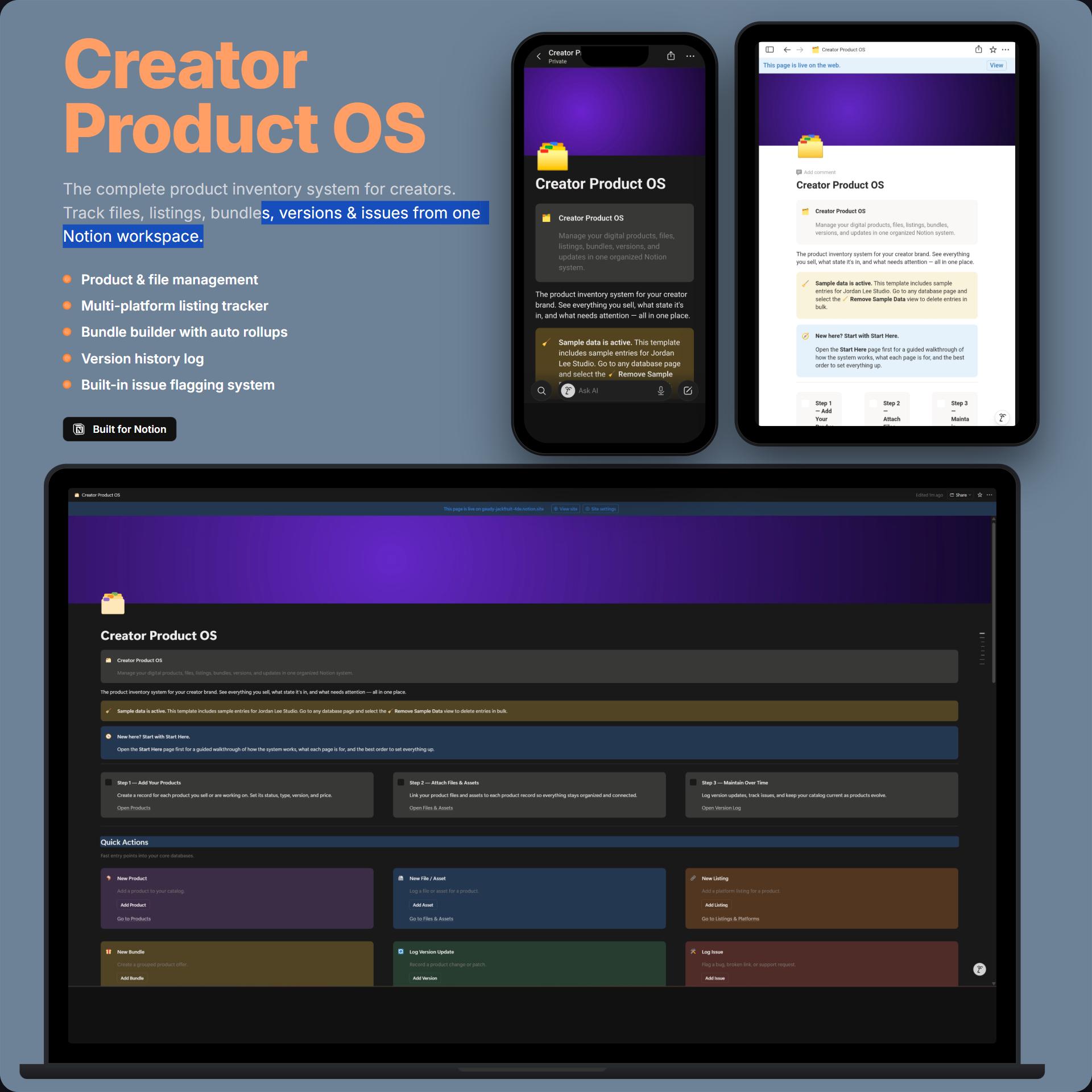 Notion Product Tracker for Digital Sellers Inventory, Asset and Listing Manager Template for Etsy & Creators