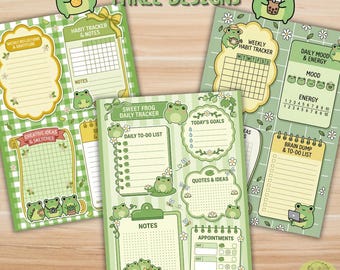 Funny Frogs Planner Printable Set 3 Pages, Kawaii Frog Coquette Daily Planner PDF, Cute To Do List, Cute Memo Pad, Cute Frog Stationery pdf