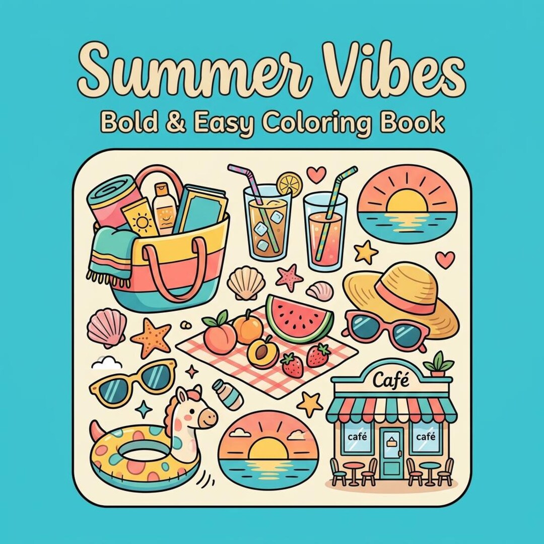 Printable Summer Vibes Coloring Book for Adults, Beach Scenes Coloring ...