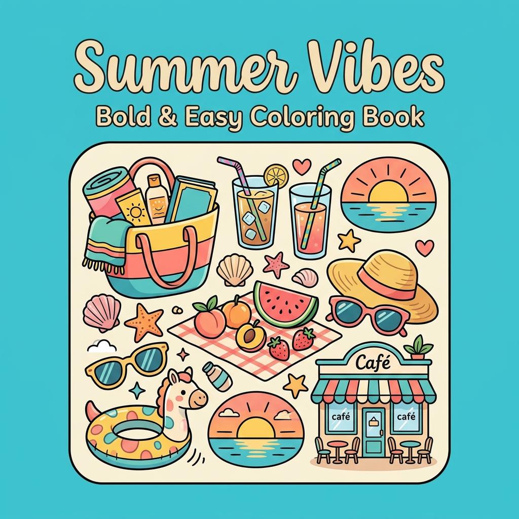 Printable Summer Vibes Coloring Book for Adults, Beach Scenes Coloring ...