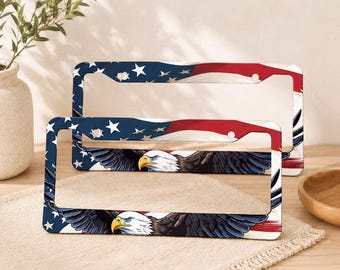 Patriotic Eagle License Plate Frame 1pc, Aluminum Car Tag Holder, American Flag Vehicle Decor, Truck Accessories Gift for Men