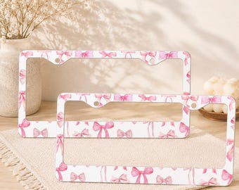 Coquette Bow License Plate Frame 1pc, Pink Bow Car Accessories, Girly Metal License Plate Holder, Cute Feminine Vehicle Decor