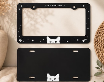 White Cat License Plate / Frame, Funny Peeking Cat Car Accessory, Cute Kitty License Plate Holder for Cat Lovers