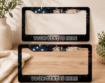 Personalized American Flag License Plate Frame 1pc, Custom Car Tag Holder, Patriotic Car Accessories, Gift for Car Lovers