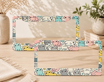 Cat License Plate Frame 1pc, Aluminum Decorative Car Tag Holder, Cute Cat Car Accessory Standard US Size