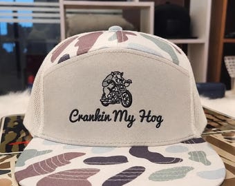 Crankin My Hog Snapback Hat, Funny Biker Hat for Motorcycle Riders, Custom Embroidered Streetwear Cap, Gift for Motorcycle Enthusiast