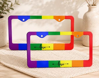 Rainbow License Plate Frame 1pc, LGBTQ Pride Car Accessories, Queer Car Tag Holder, Pride Gift for LGBTQ Drivers