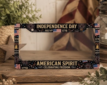 Independence Day License Plate Frame, Patriotic USA Car Tag Frame, American Flag Vehicle Decor, American Pride Gift