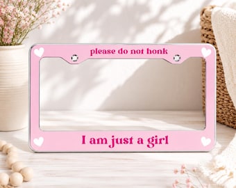 Just A Girl License Plate Frame 1pc, Cute Girly Car Accessory, Y2K Retro License Plate Holder, Gen Z New Driver Gift