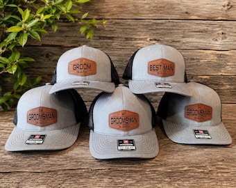 Personalized Leather Patch Trucker Hat, Custom Name Dad Hat, Engraved Snapback Cap Gift for Father Husband Grandpa