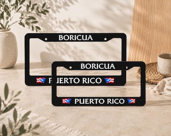 Puerto Rico Flag License Plate Frame 1pc, Boricua Aluminum Car Tag Holder, Universal Black Auto Accessories