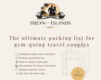 The ultimate packing list for gym-going travel couples | 7-page digital nomad checklist | Instant PDF download